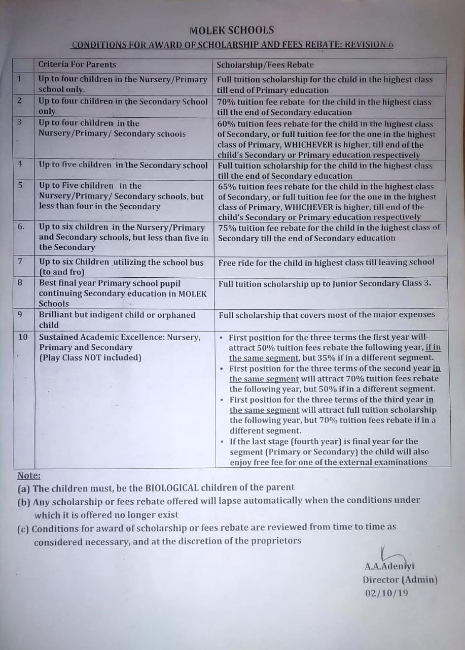 CRITERIA FOR SCHOOL FEES REBATE